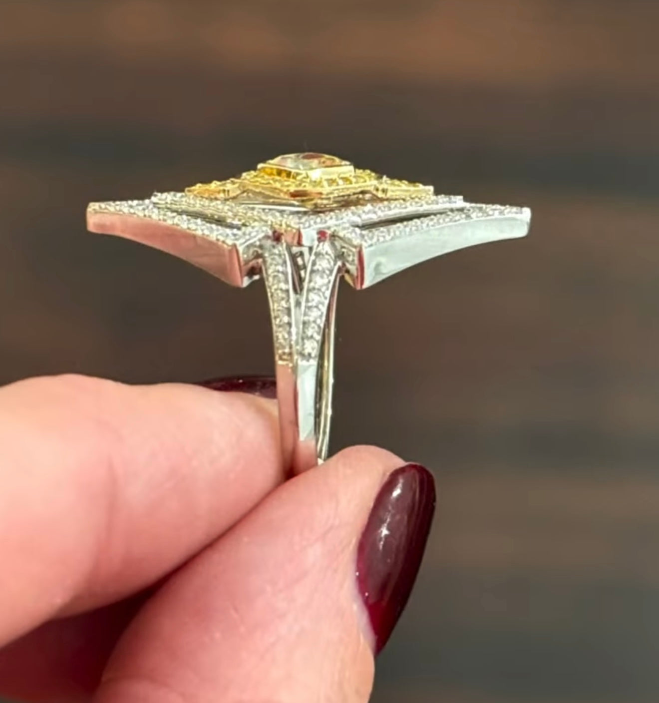 White Gold Yellow Cushion & Round Lab Diamond Ring