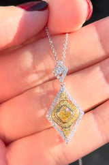 White Gold Yellow Cushion & White Lab Diamond Necklace