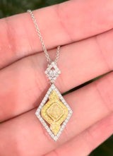 White Gold Yellow Cushion & White Lab Diamond Necklace