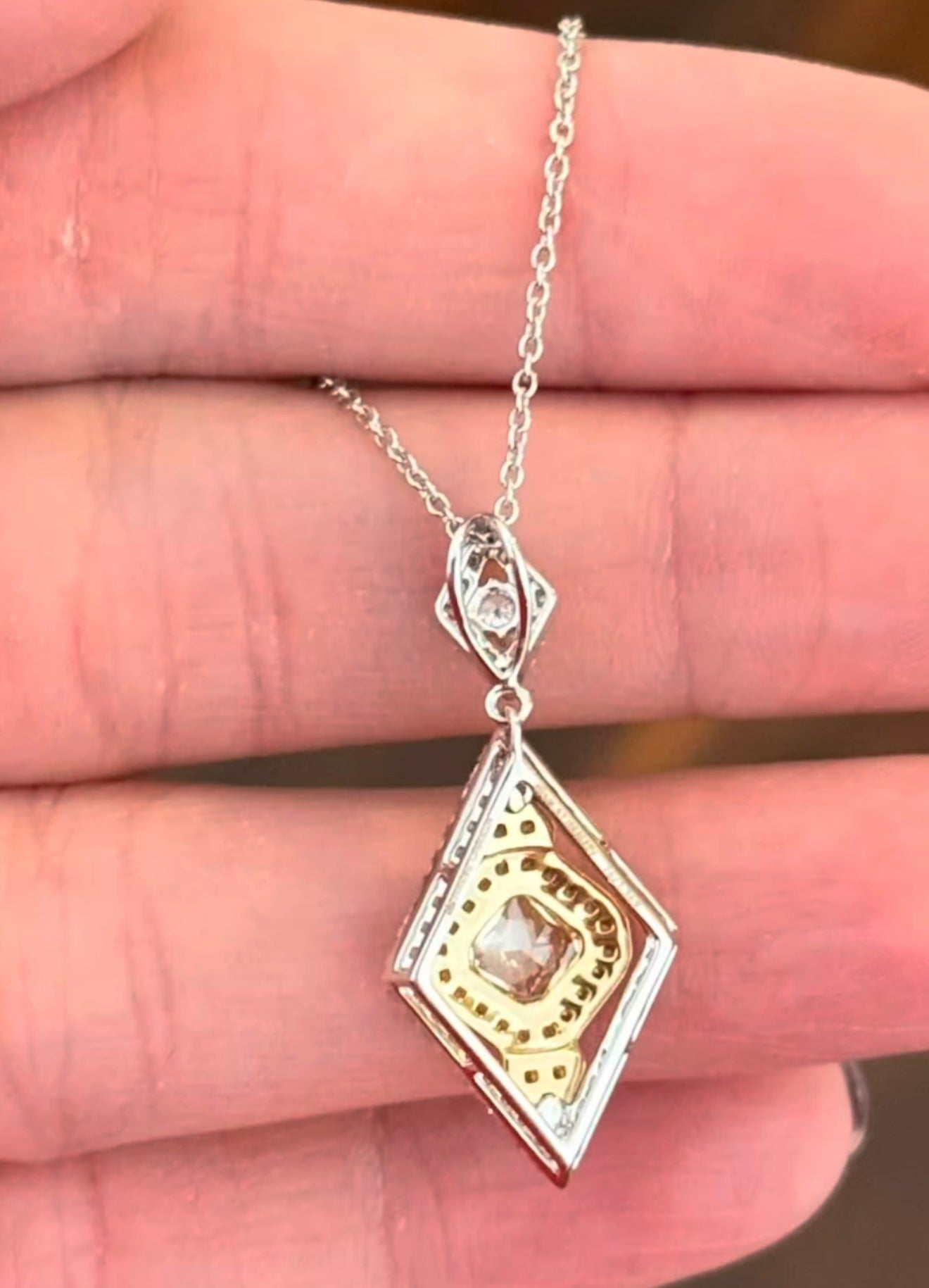 White Gold Yellow Cushion & White Lab Diamond Necklace