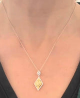 White Gold Yellow Cushion & White Lab Diamond Necklace