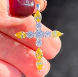 White Gold Yellow Pear Shape Lab Diamond Cross Pendant