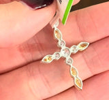 White Gold Yellow Pear Shape Lab Diamond Cross Pendant