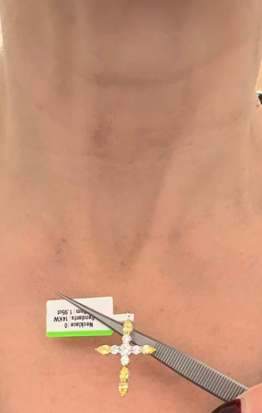 White Gold Yellow Pear Shape Lab Diamond Cross Pendant