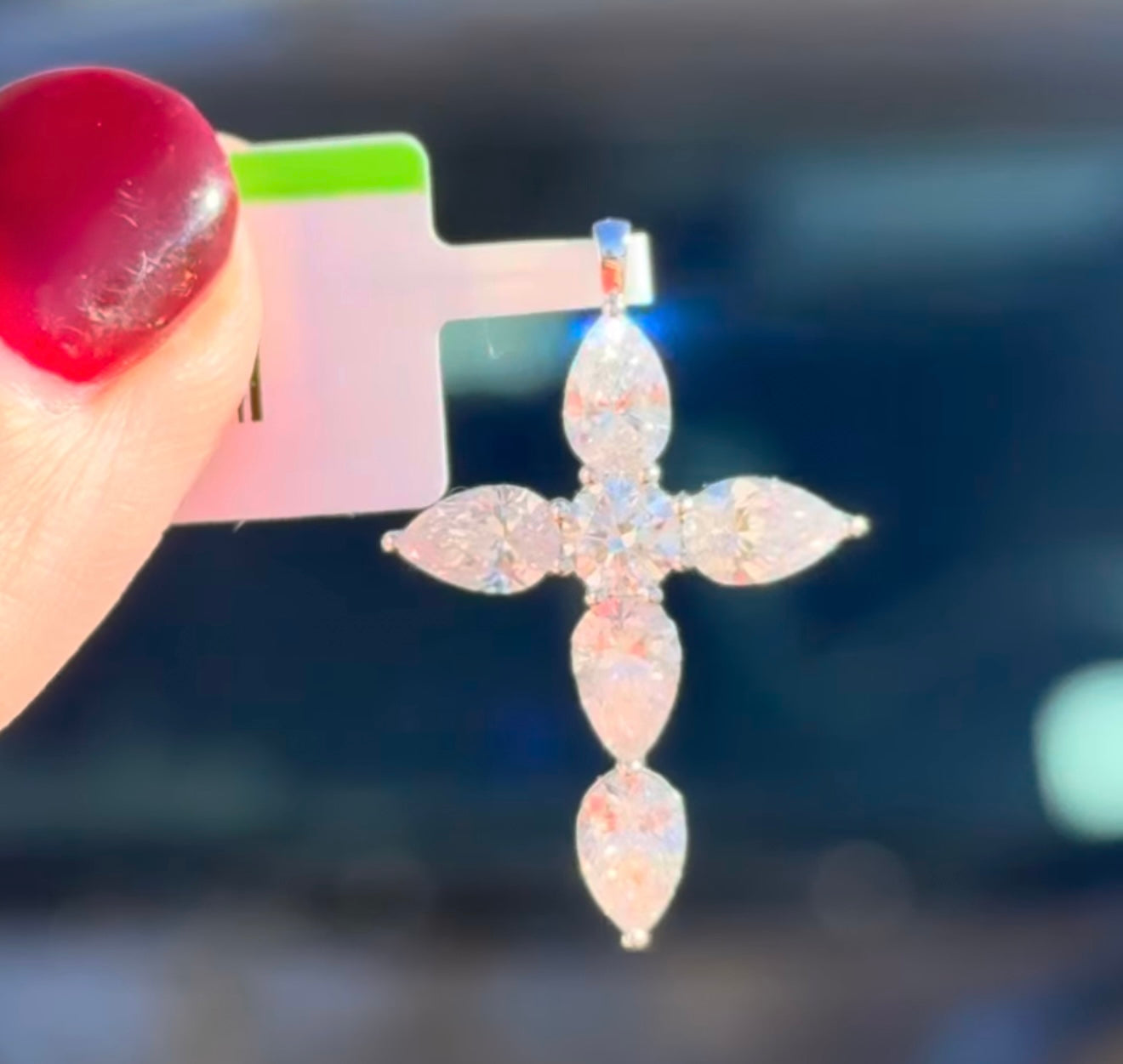 White Gold Pear Shape Lab Diamond Cross Pendant