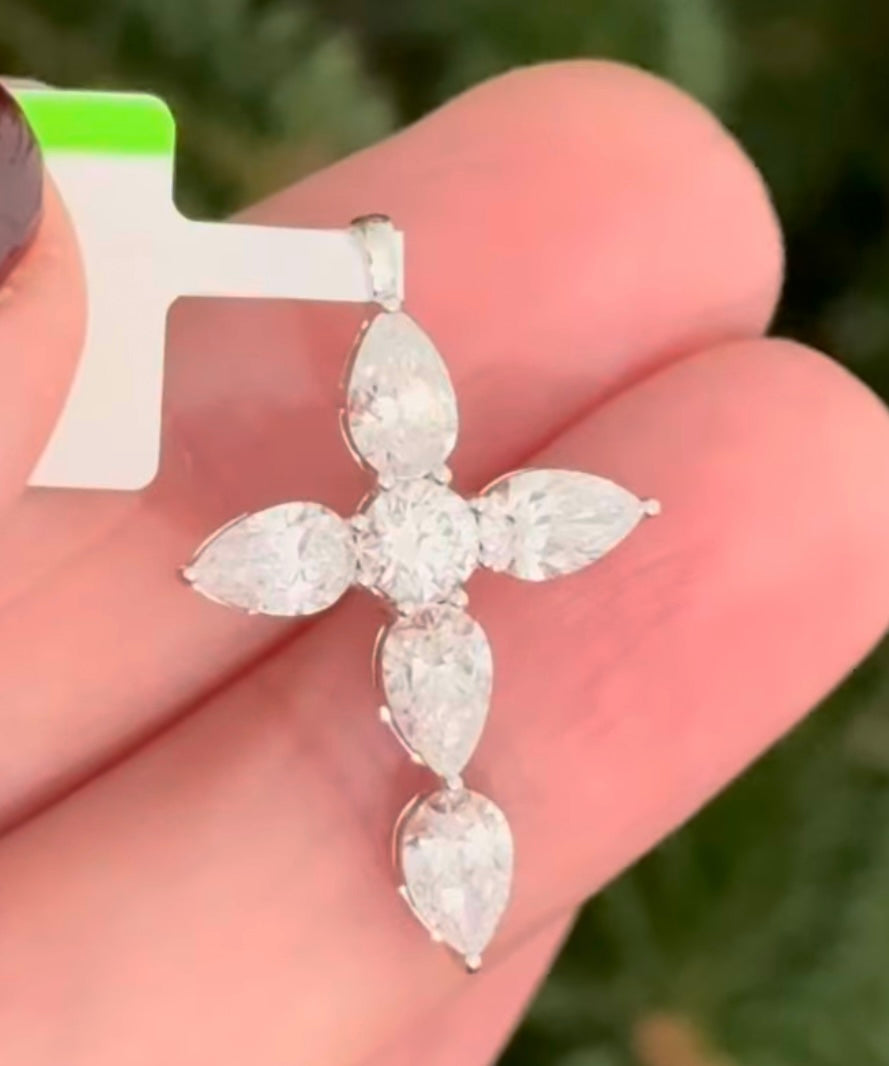 White Gold Pear Shape Lab Diamond Cross Pendant
