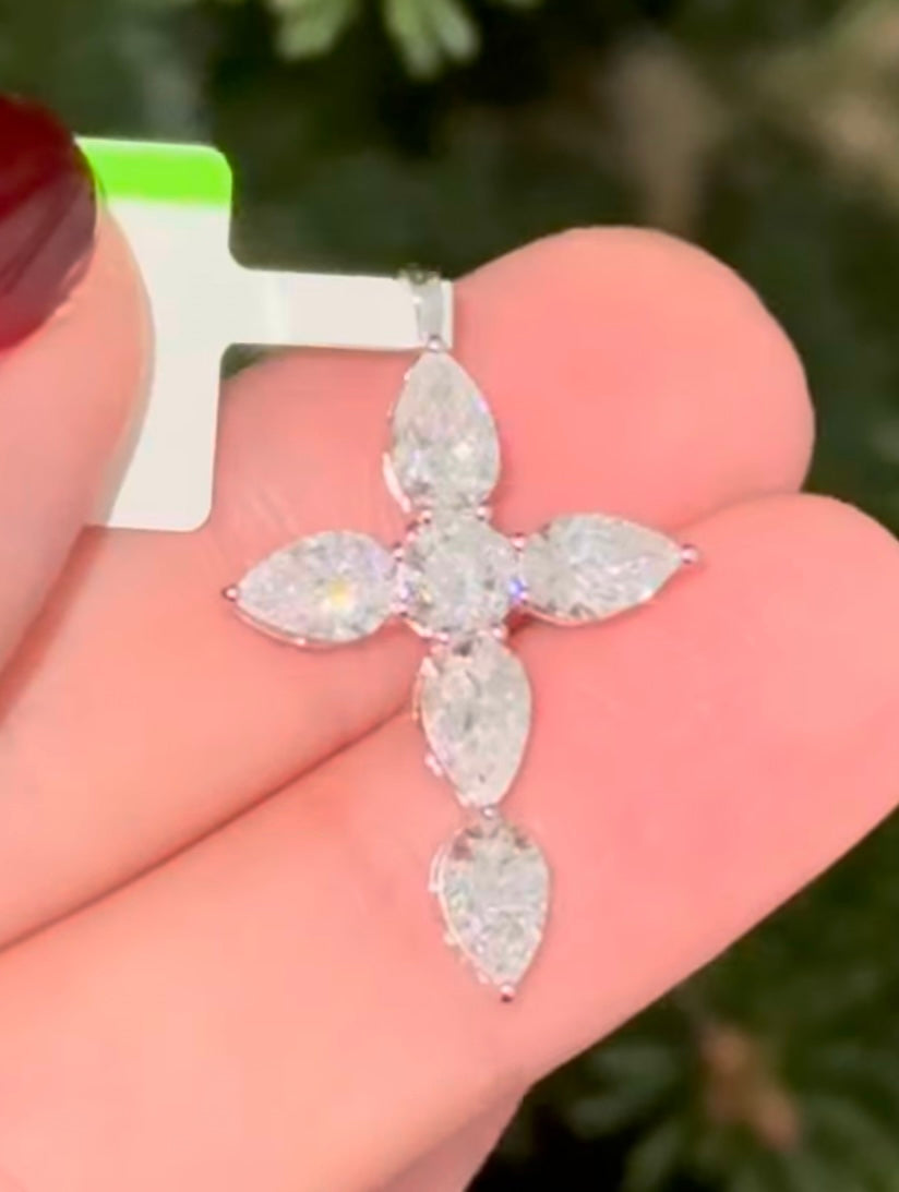 White Gold Pear Shape Lab Diamond Cross Pendant