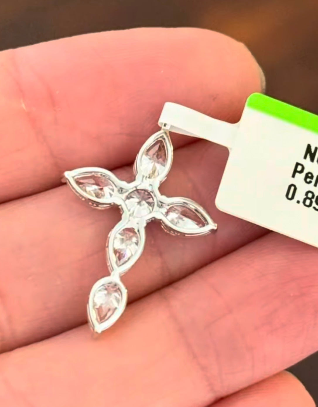 White Gold Pear Shape Lab Diamond Cross Pendant