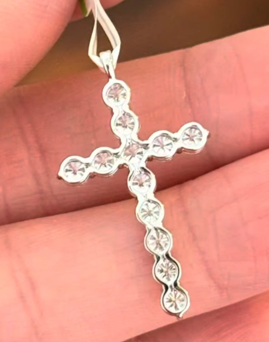White Gold Lab Diamond Cross Pendant