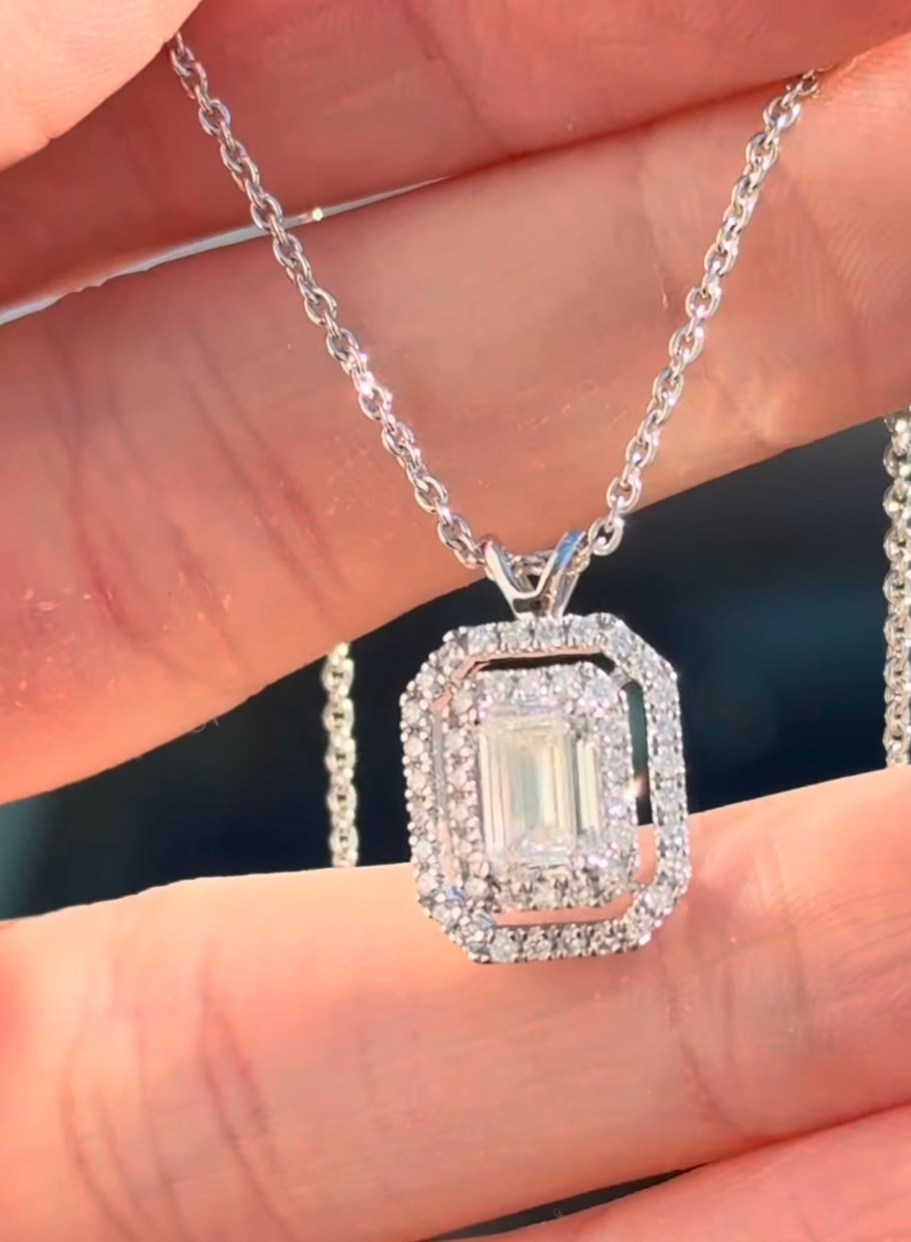 White Gold Emerald Cut Lab Diamond Necklace