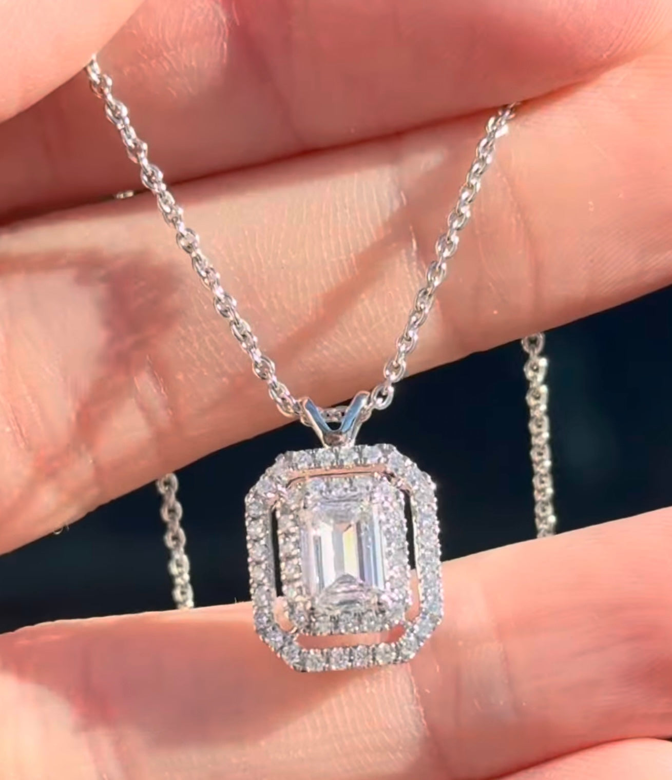 White Gold Emerald Cut Lab Diamond Necklace
