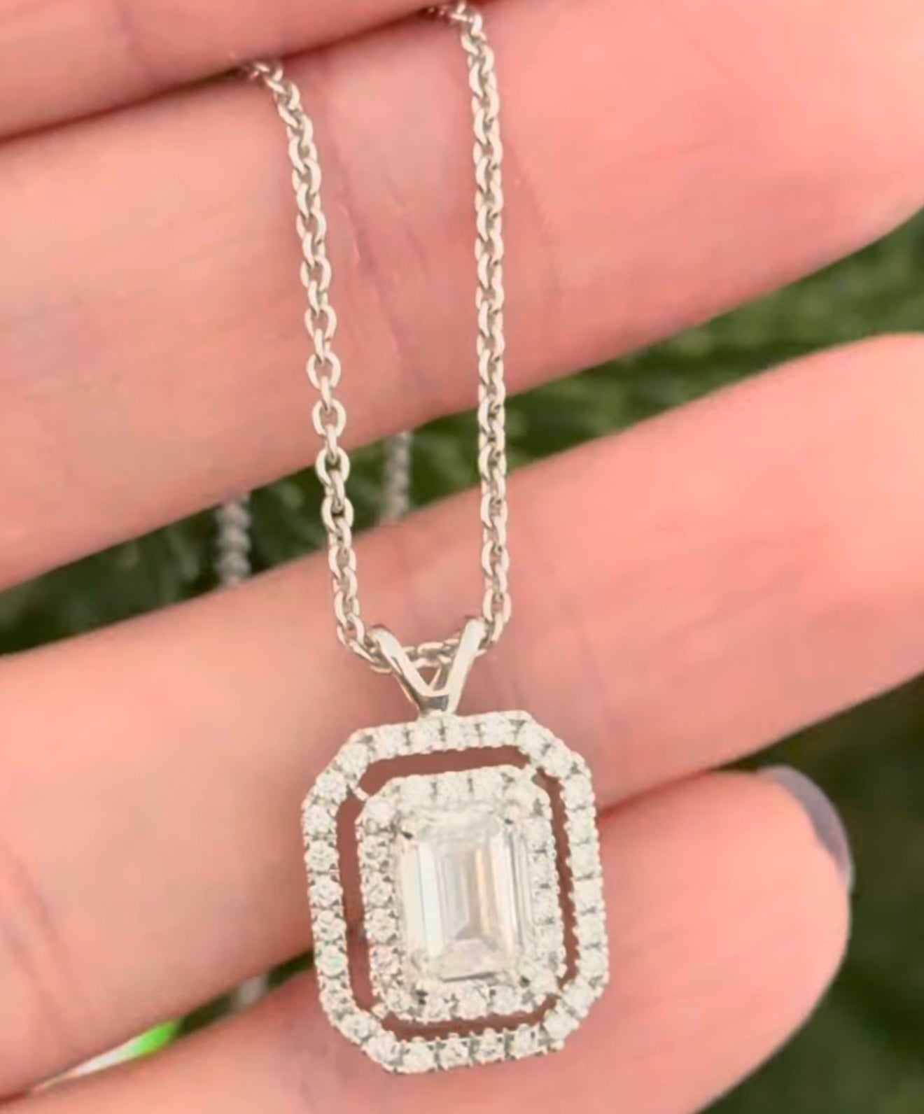 White Gold Emerald Cut Lab Diamond Necklace