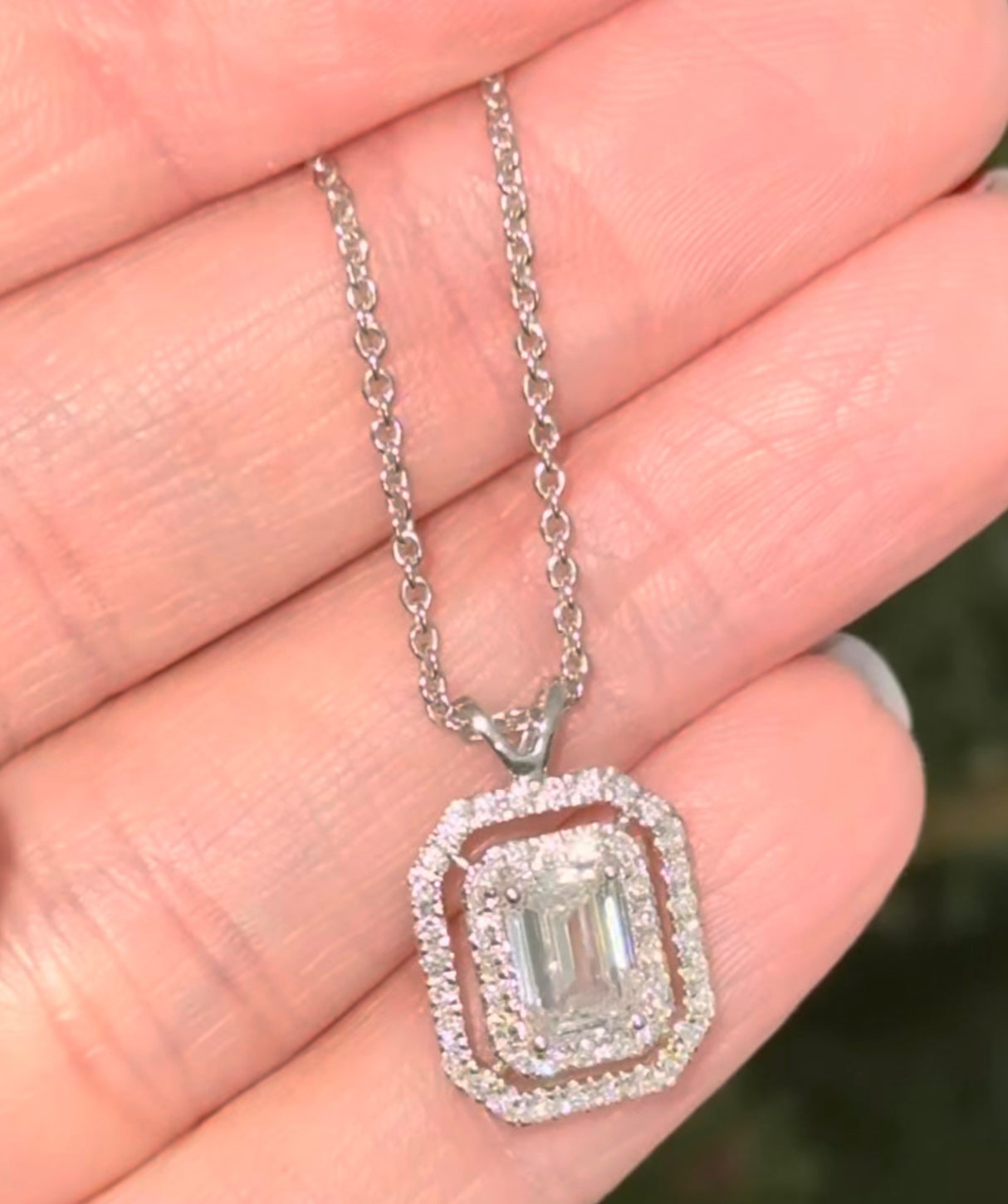 White Gold Emerald Cut Lab Diamond Necklace