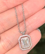 White Gold Emerald Cut Lab Diamond Necklace