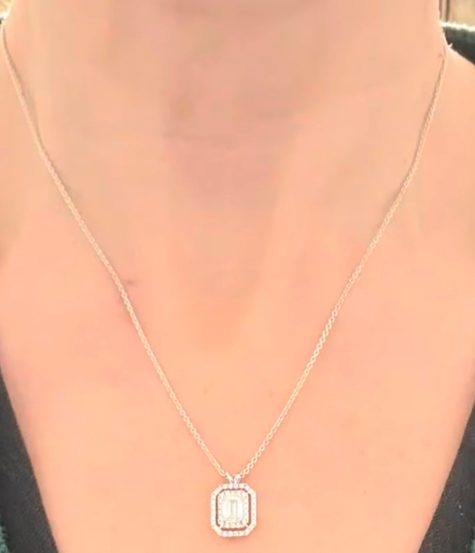 White Gold Emerald Cut Lab Diamond Necklace