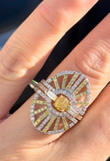 Yellow Gold Ring & White Gold Jacket with Yellow Cushion