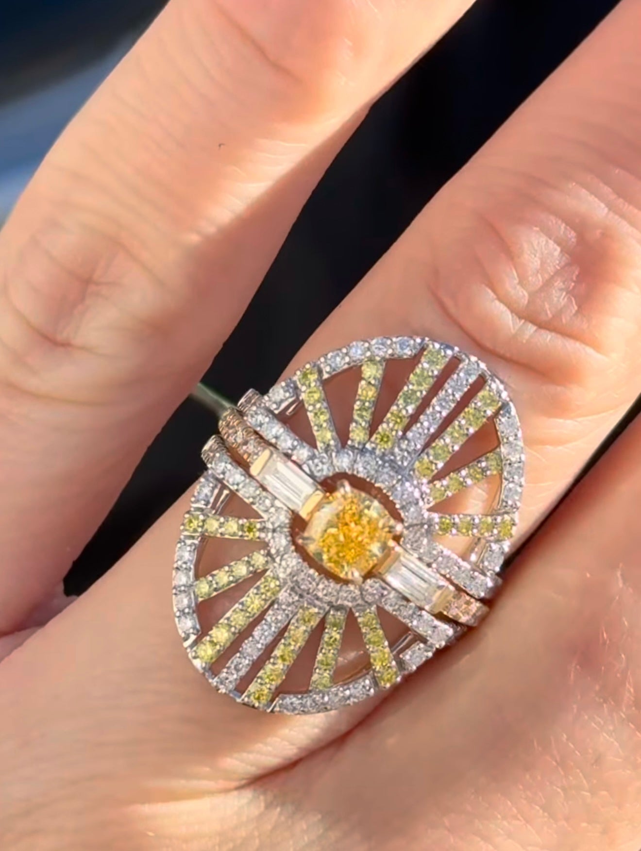 Yellow Gold Ring & White Gold Jacket with Yellow Cushion