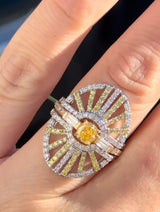 Yellow Gold Ring & White Gold Jacket with Yellow Cushion