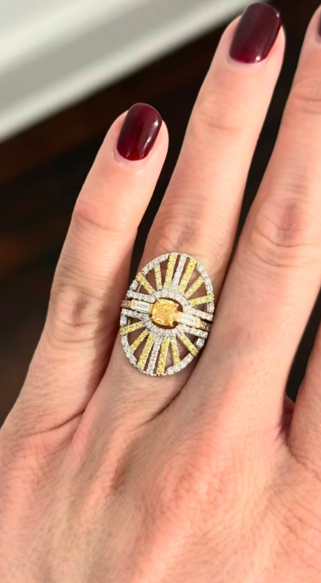 Yellow Gold Ring & White Gold Jacket with Yellow Cushion