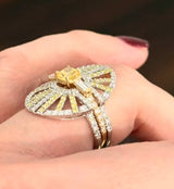 Yellow Gold Ring & White Gold Jacket with Yellow Cushion
