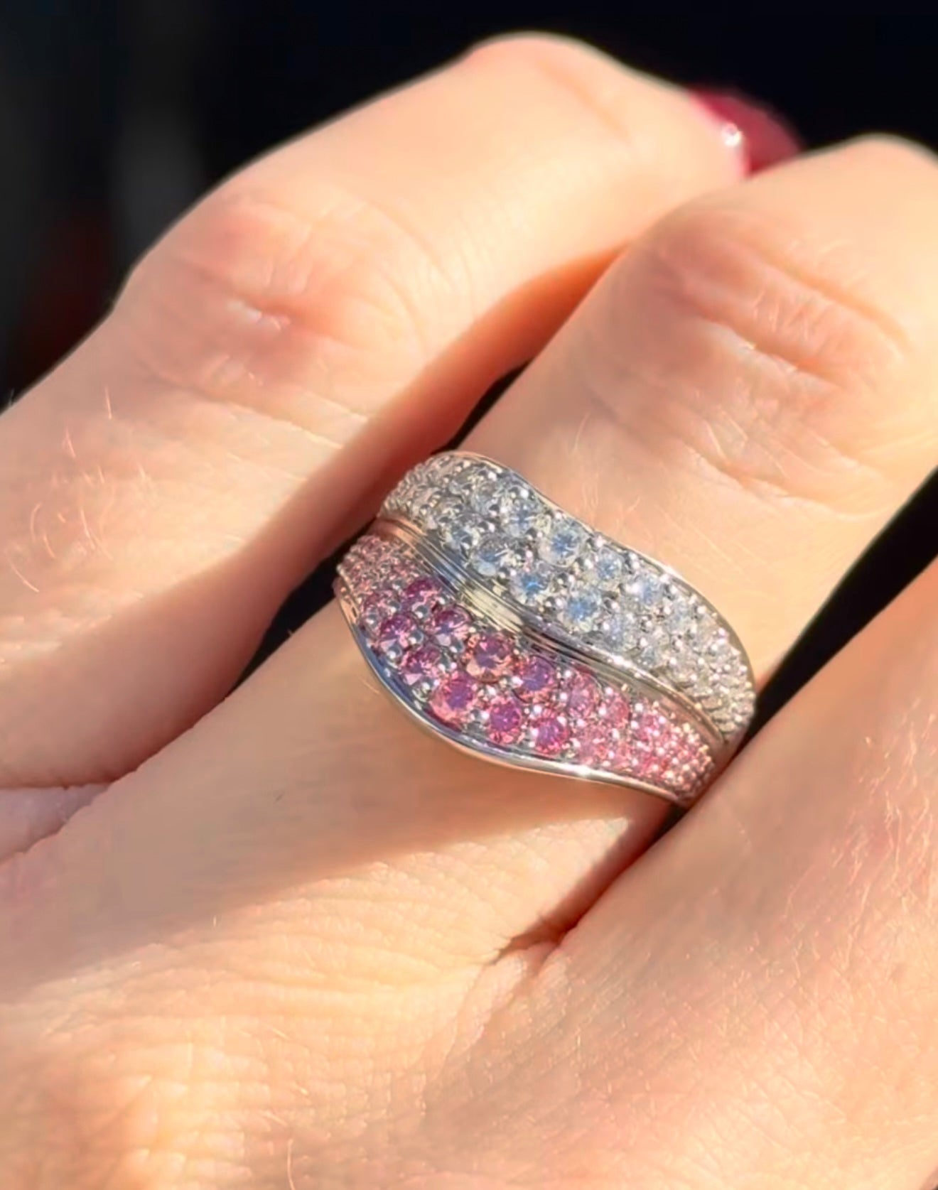 White Gold Pink & White Lab Diamond Ring