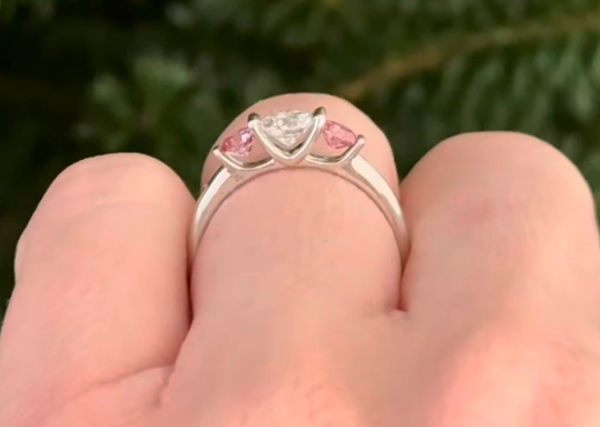 White Gold Pink & White Lab Diamond Ring