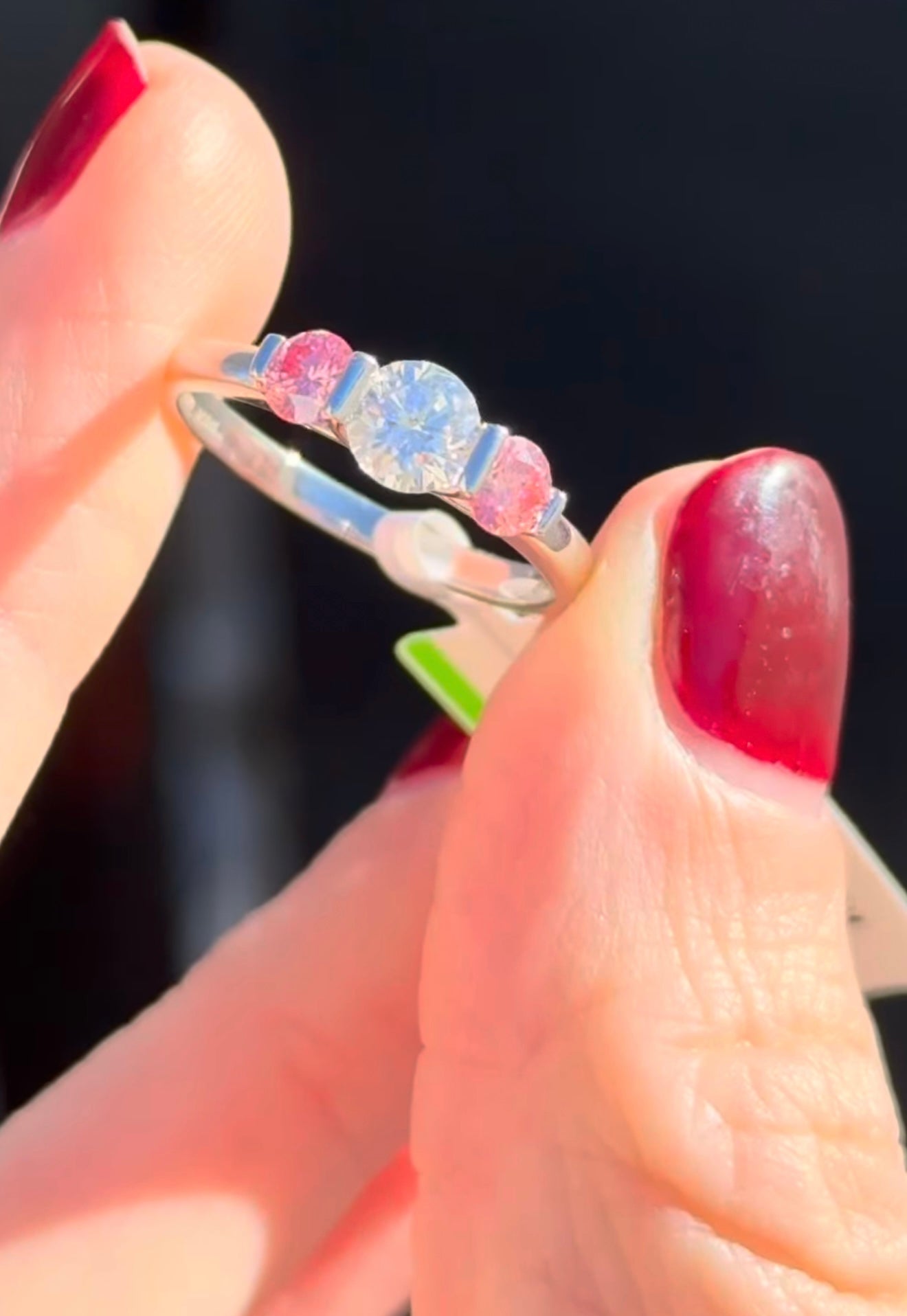 White Gold Pink & White Lab Diamond Ring