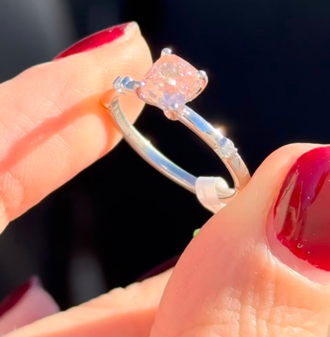 White Gold Pink Cushion Lab Diamond Ring