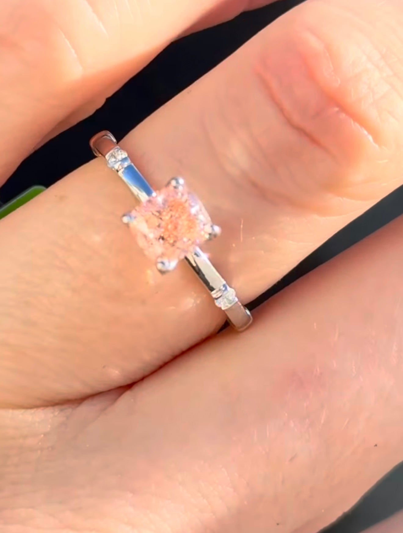 White Gold Pink Cushion Lab Diamond Ring