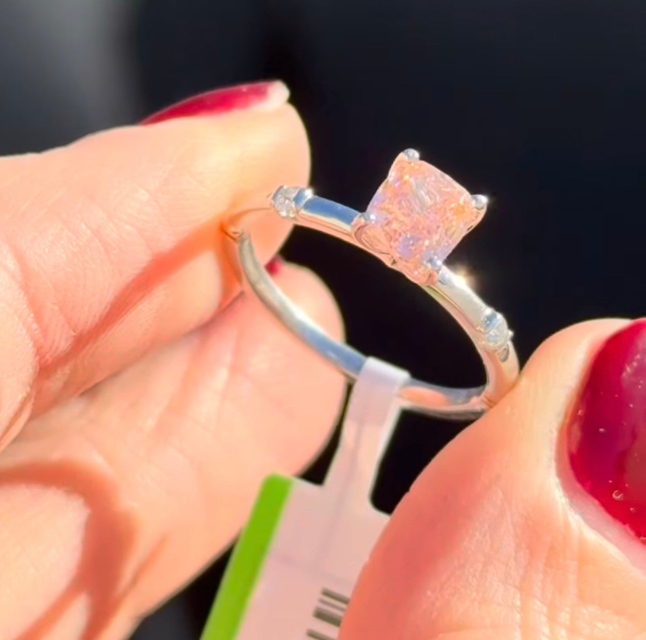 White Gold Pink Cushion Lab Diamond Ring