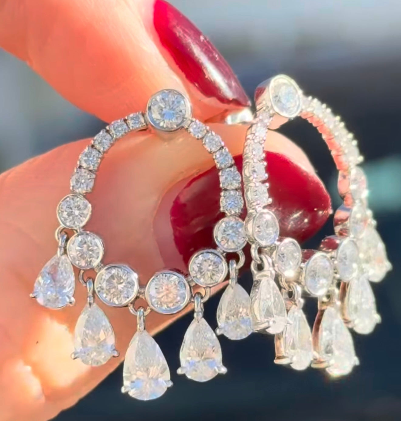 White Gold Pear Shape & Round Lab Diamond Earring