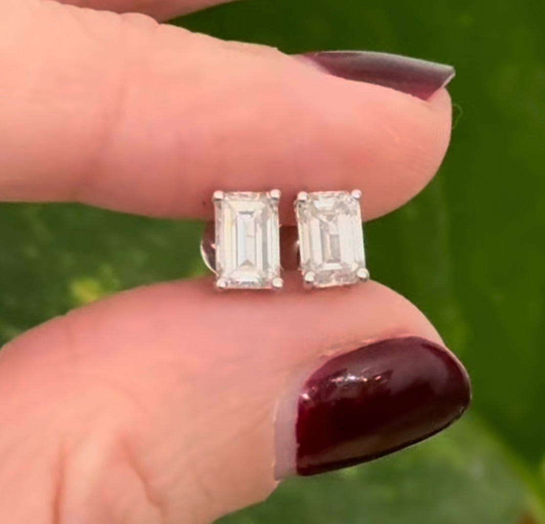 White Gold Emerald Cut Lab Diamond Studs