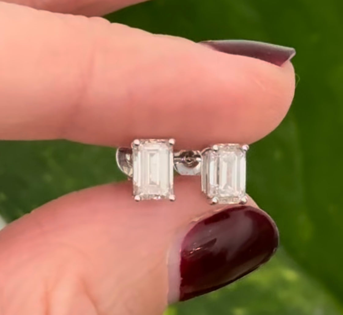 White Gold Emerald Cut Lab Diamond Studs