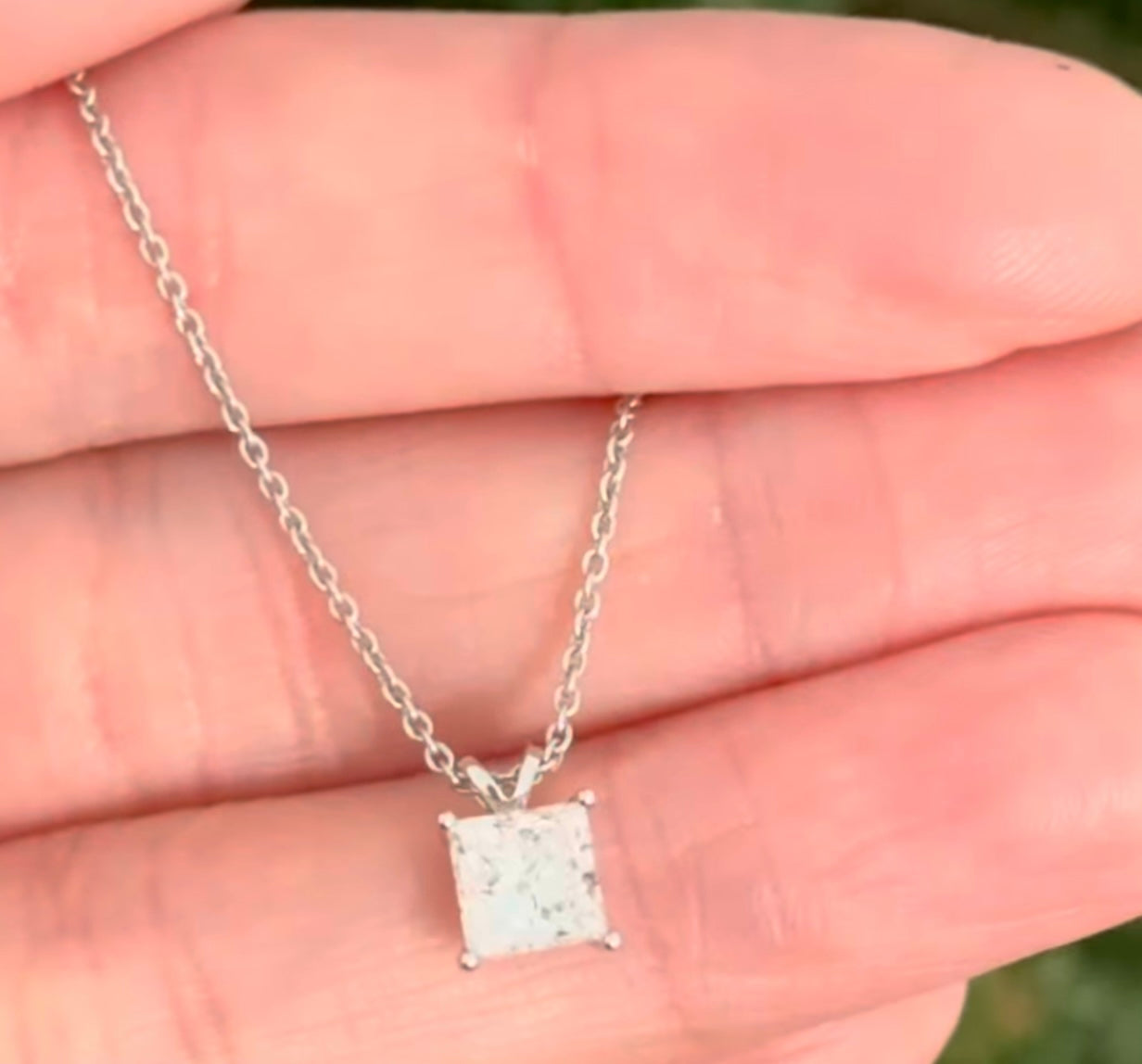 White Gold 1.21ct Princess Cut Lab Diamond Necklace