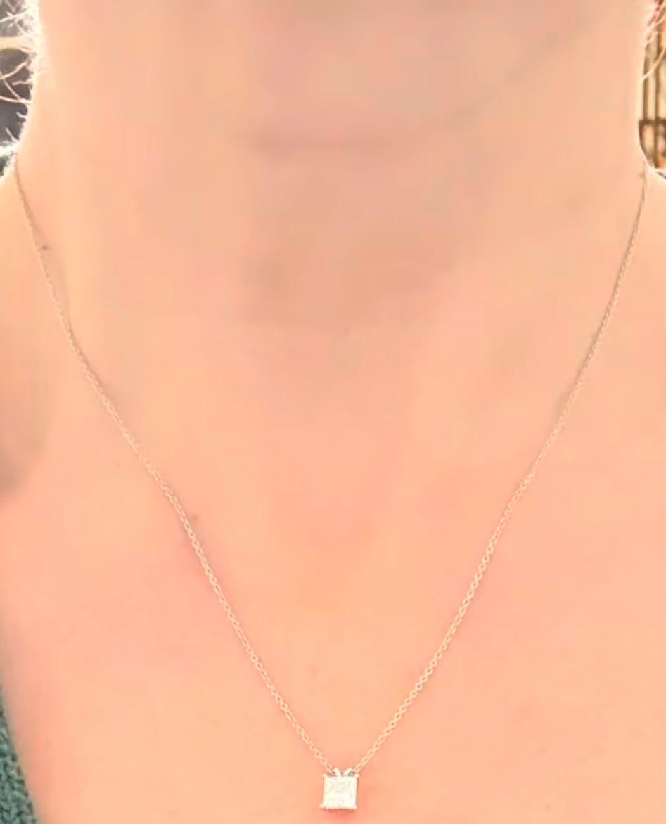 White Gold 1.21ct Princess Cut Lab Diamond Necklace