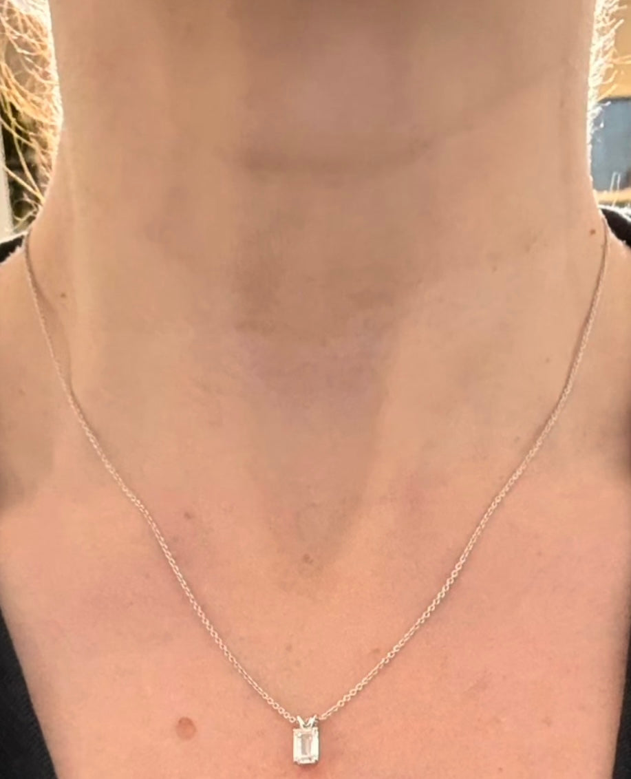 White Gold 1ct Emerald Cut Lab Diamond Necklace