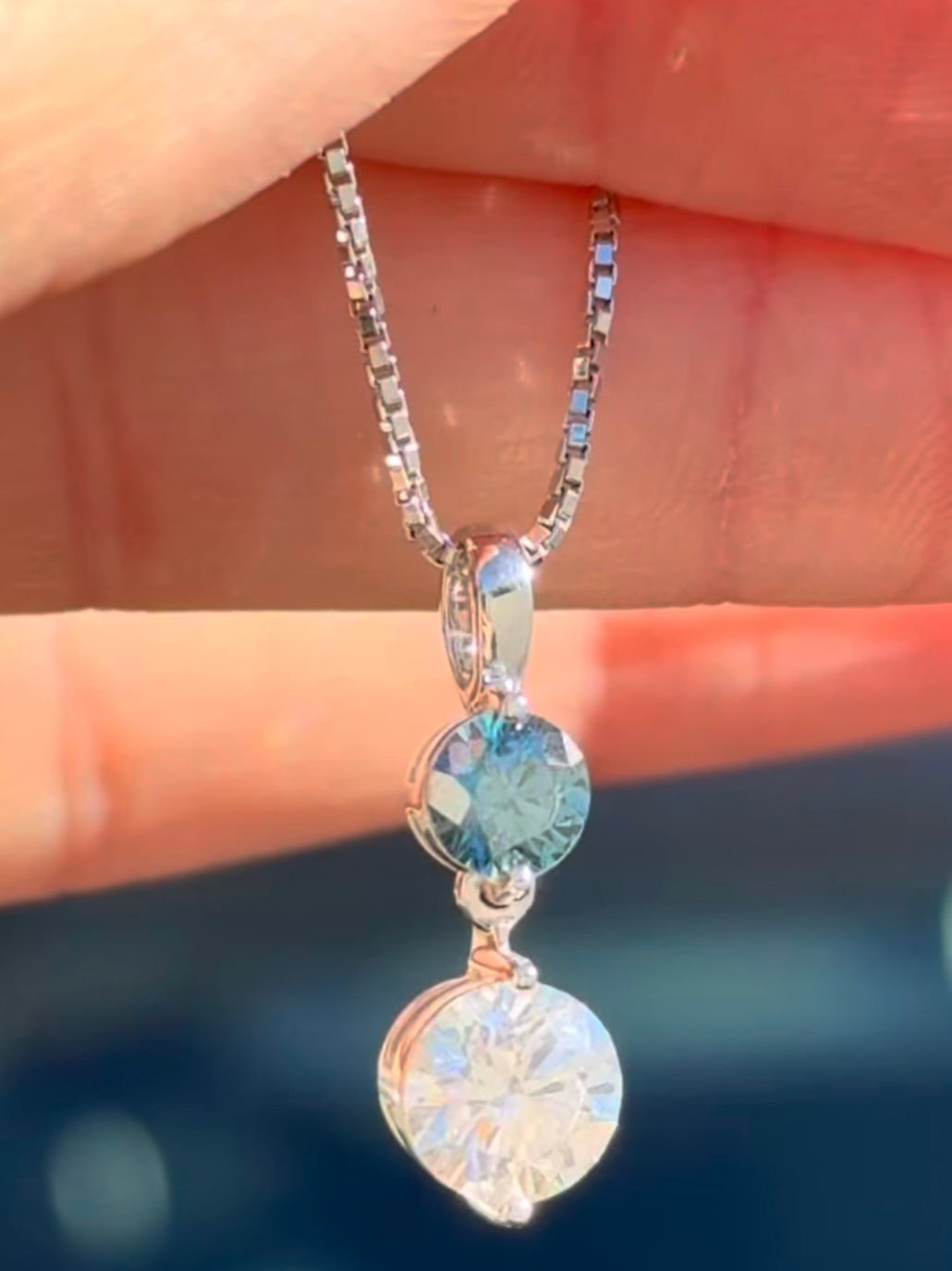 White Gold Blue & White Lab Diamond Necklace