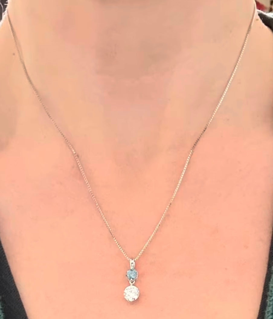 White Gold Blue & White Lab Diamond Necklace