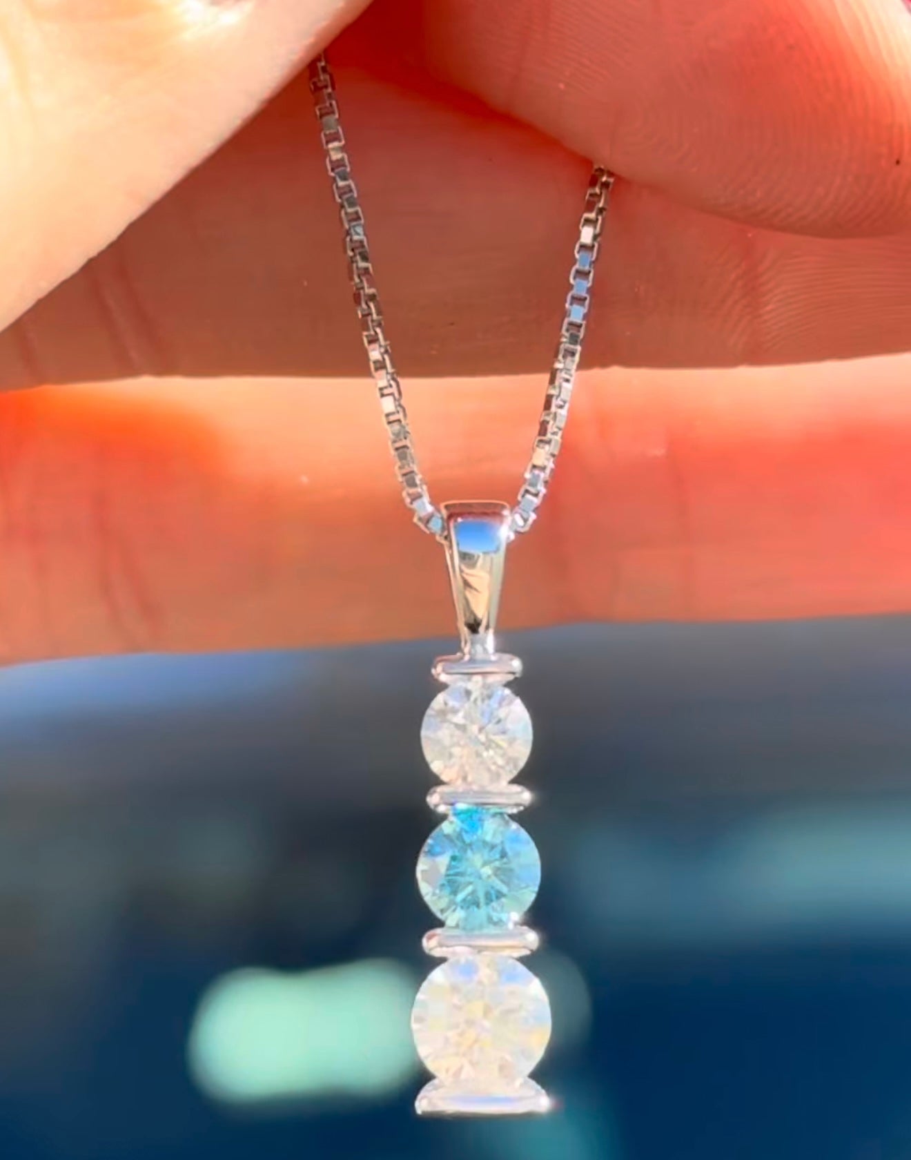 White Gold Blue & White Lab Diamond Necklace
