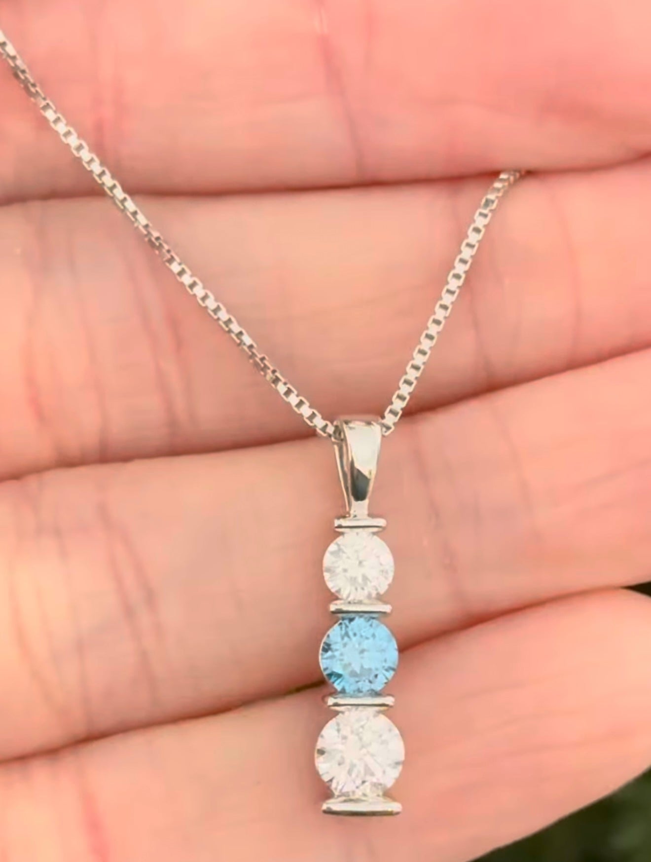 White Gold Blue & White Lab Diamond Necklace