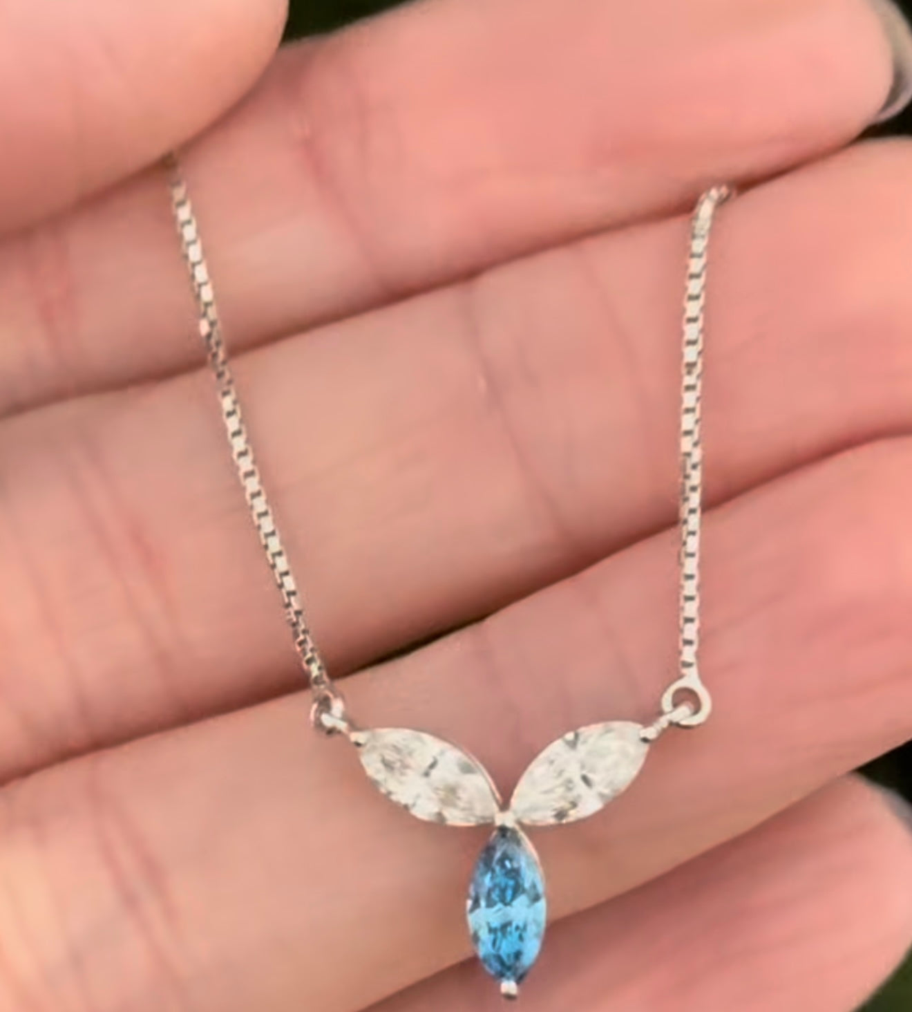 White Gold Blue & White Marquise Lab Diamond Necklace