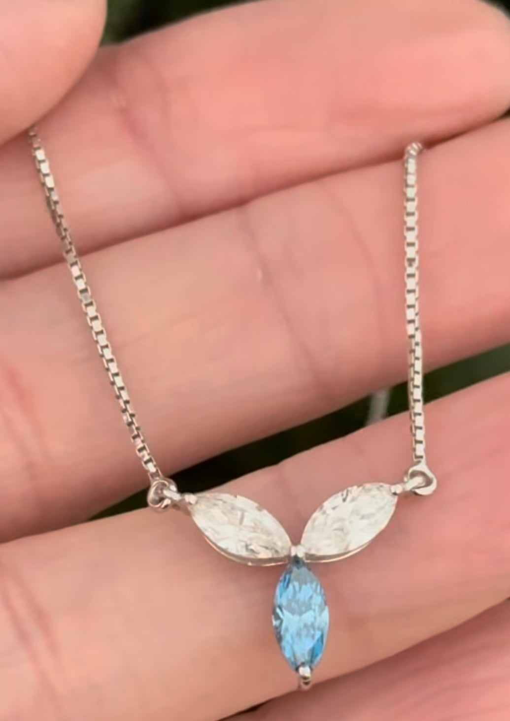 White Gold Blue & White Marquise Lab Diamond Necklace