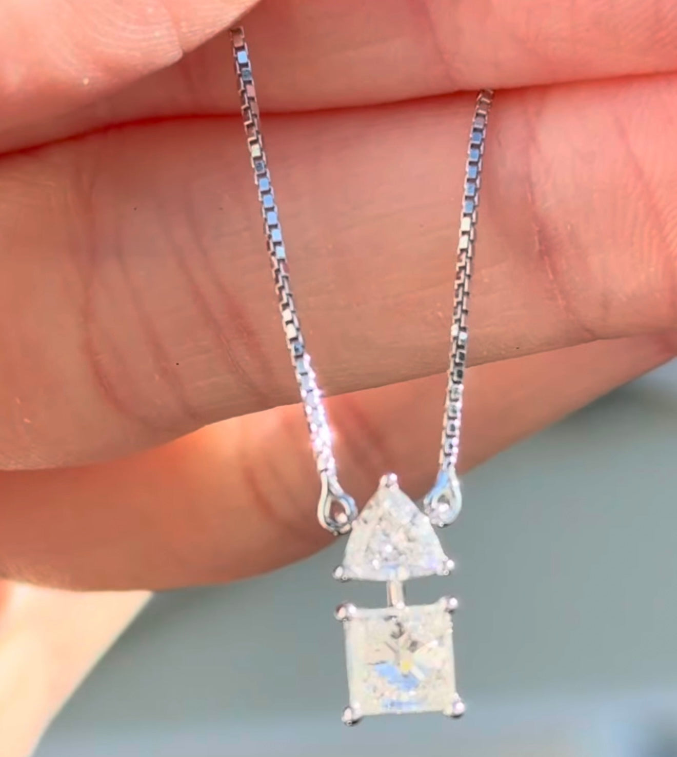 White Gold Trillion & Princess Cut Lab Diamond Necklace