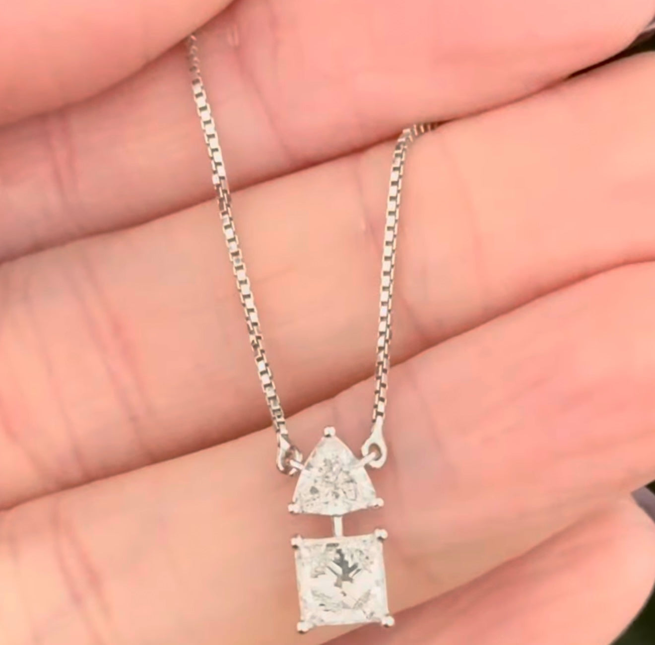 White Gold Trillion & Princess Cut Lab Diamond Necklace