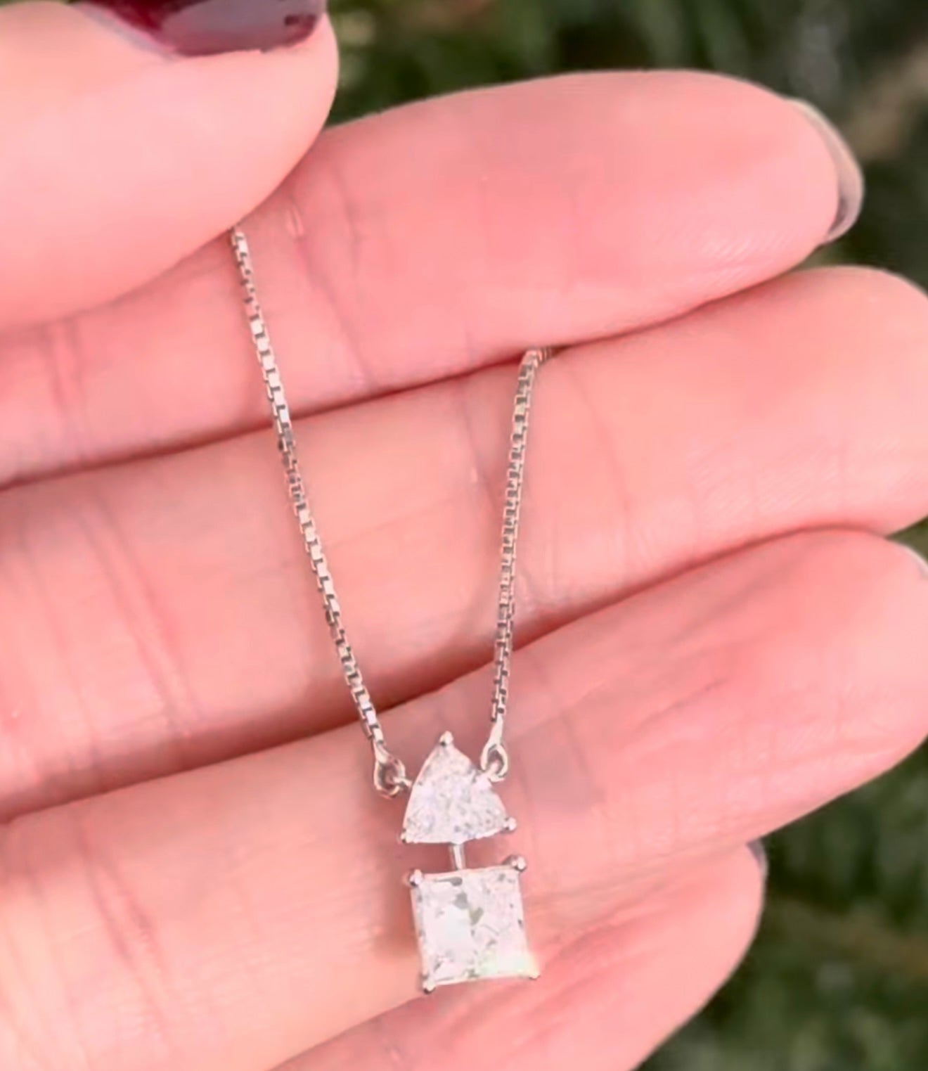 White Gold Trillion & Princess Cut Lab Diamond Necklace