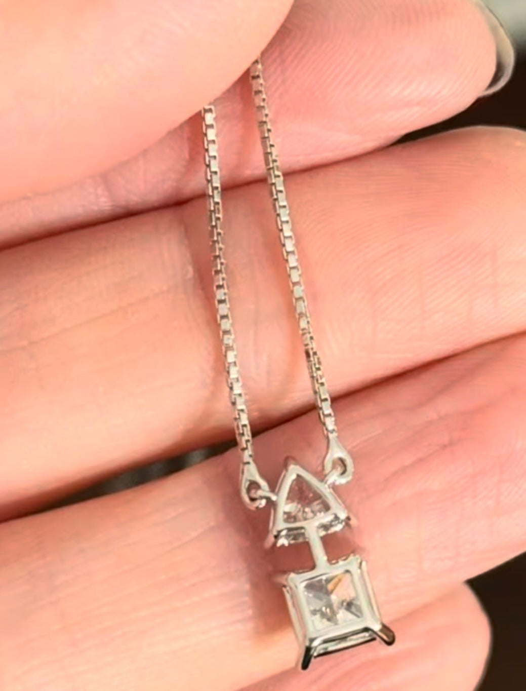White Gold Trillion & Princess Cut Lab Diamond Necklace