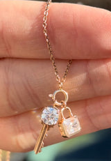 Rose Gold Lab Diamond Padlock & Key Lab Diamond Necklace