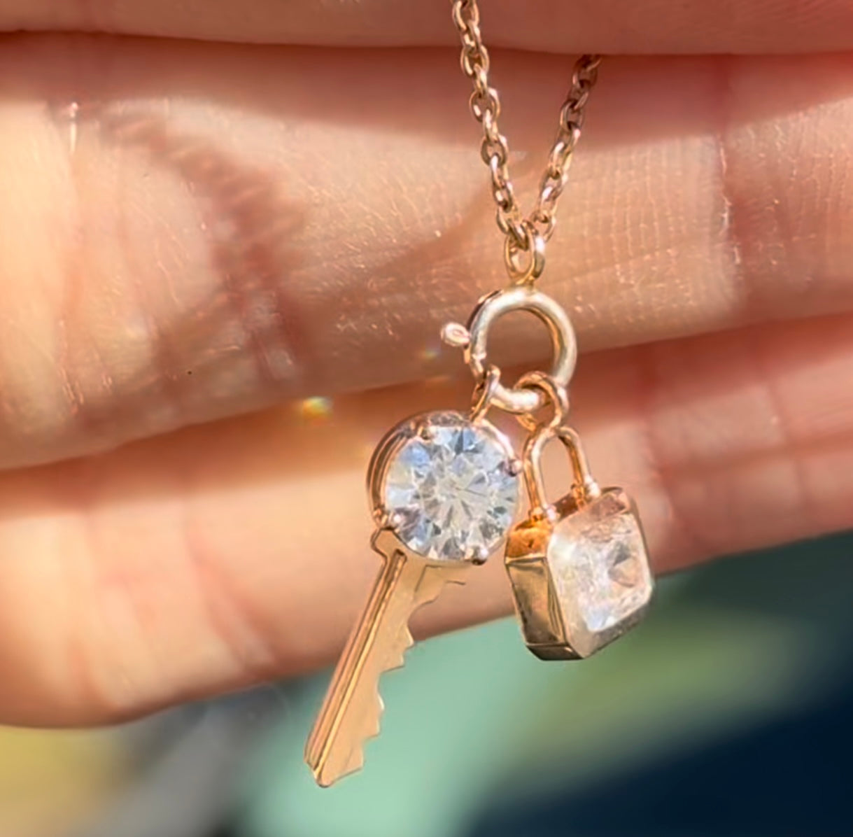 Rose Gold Lab Diamond Padlock & Key Lab Diamond Necklace