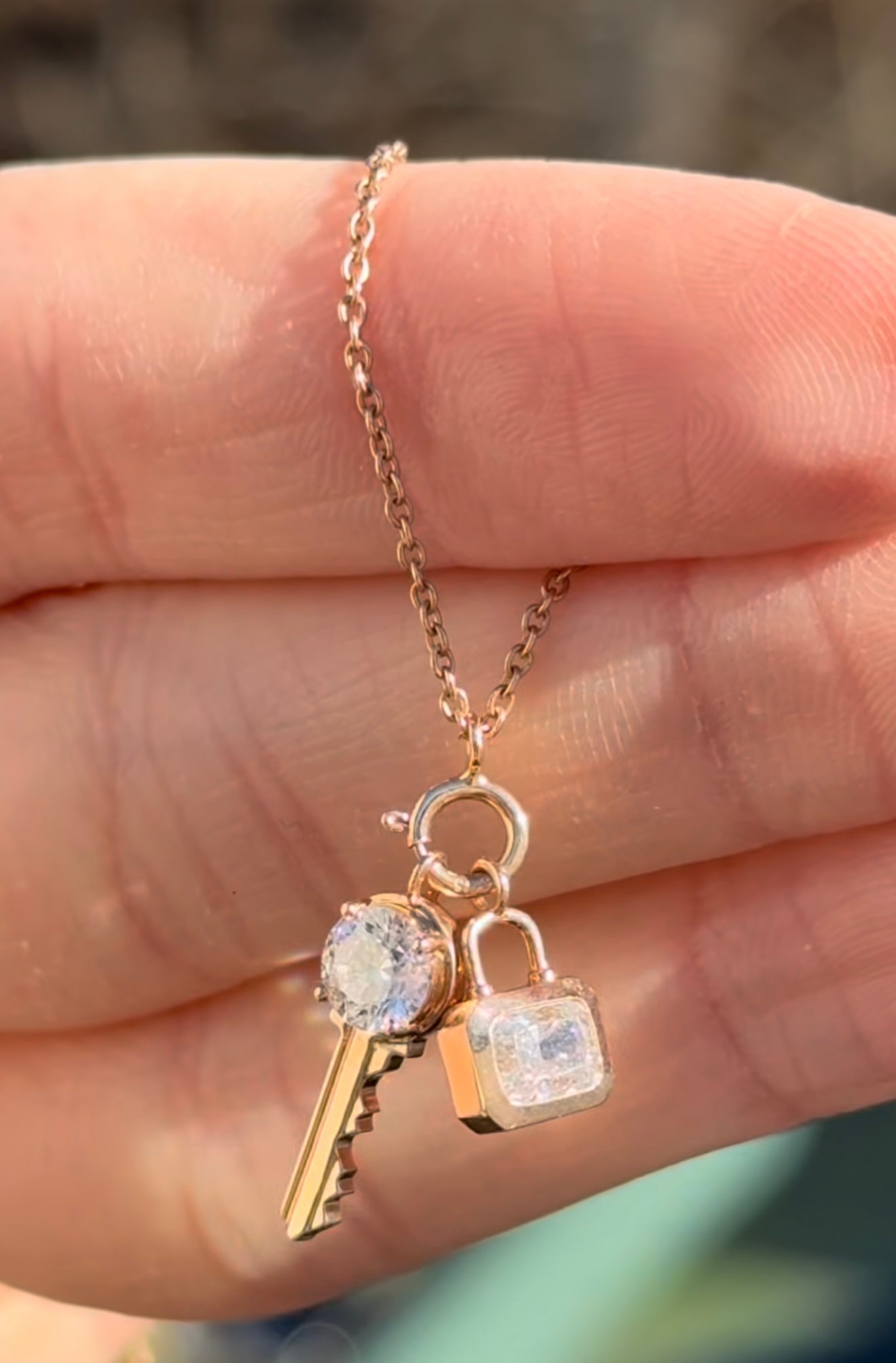 Rose Gold Lab Diamond Padlock & Key Lab Diamond Necklace