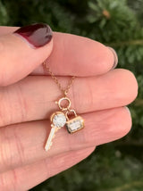 Rose Gold Lab Diamond Padlock & Key Lab Diamond Necklace